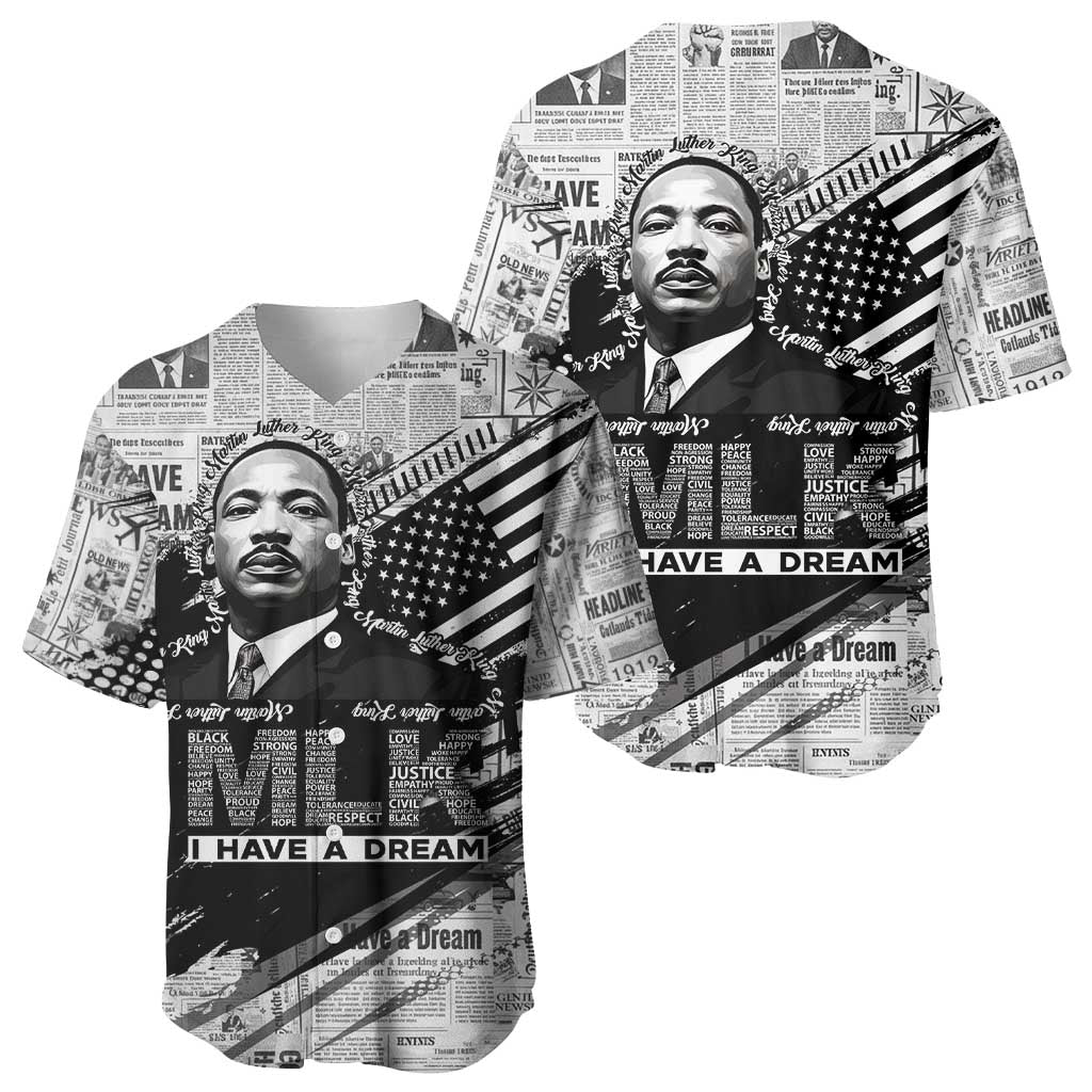 I Have A Dream MLK Baseball Jersey Newspaper Grunge Style - African Pride