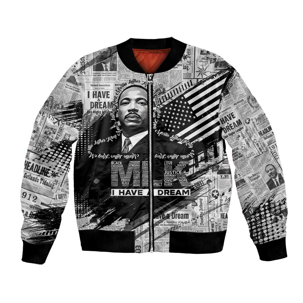 I Have A Dream MLK Bomber Jacket Newspaper Grunge Style - African Pride
