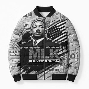 I Have A Dream MLK Bomber Puffer Jacket Newspaper Grunge Style - African Pride