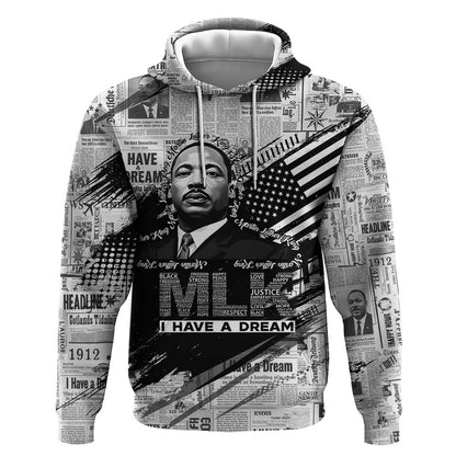 I Have A Dream MLK Hoodie Newspaper Grunge Style - African Pride