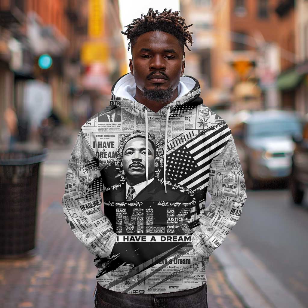 I Have A Dream MLK Hoodie Newspaper Grunge Style - African Pride