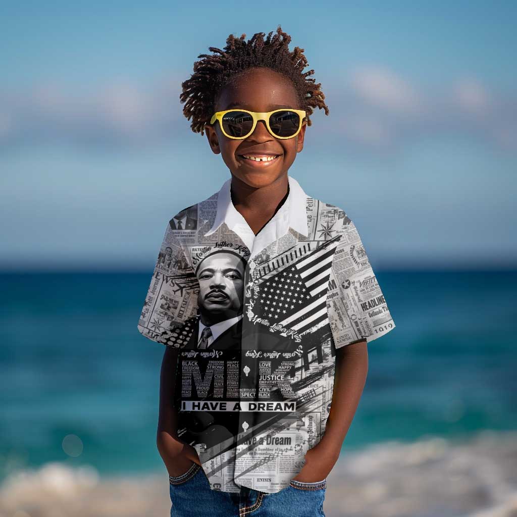 I Have A Dream MLK Kid Hawaiian Shirt Newspaper Grunge Style - African Pride