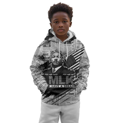 I Have A Dream MLK Kid Hoodie Newspaper Grunge Style - African Pride