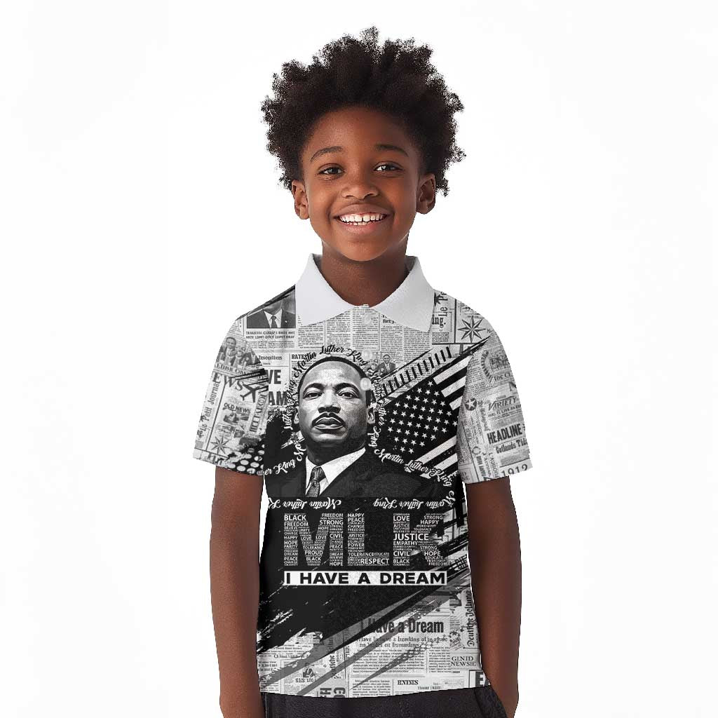 I Have A Dream MLK Kid Polo Shirt Newspaper Grunge Style - African Pride