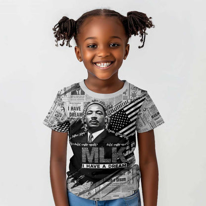 I Have A Dream MLK Kid T shirt Newspaper Grunge Style - African Pride