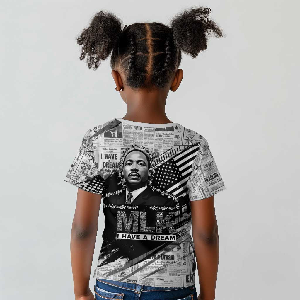 I Have A Dream MLK Kid T shirt Newspaper Grunge Style - African Pride
