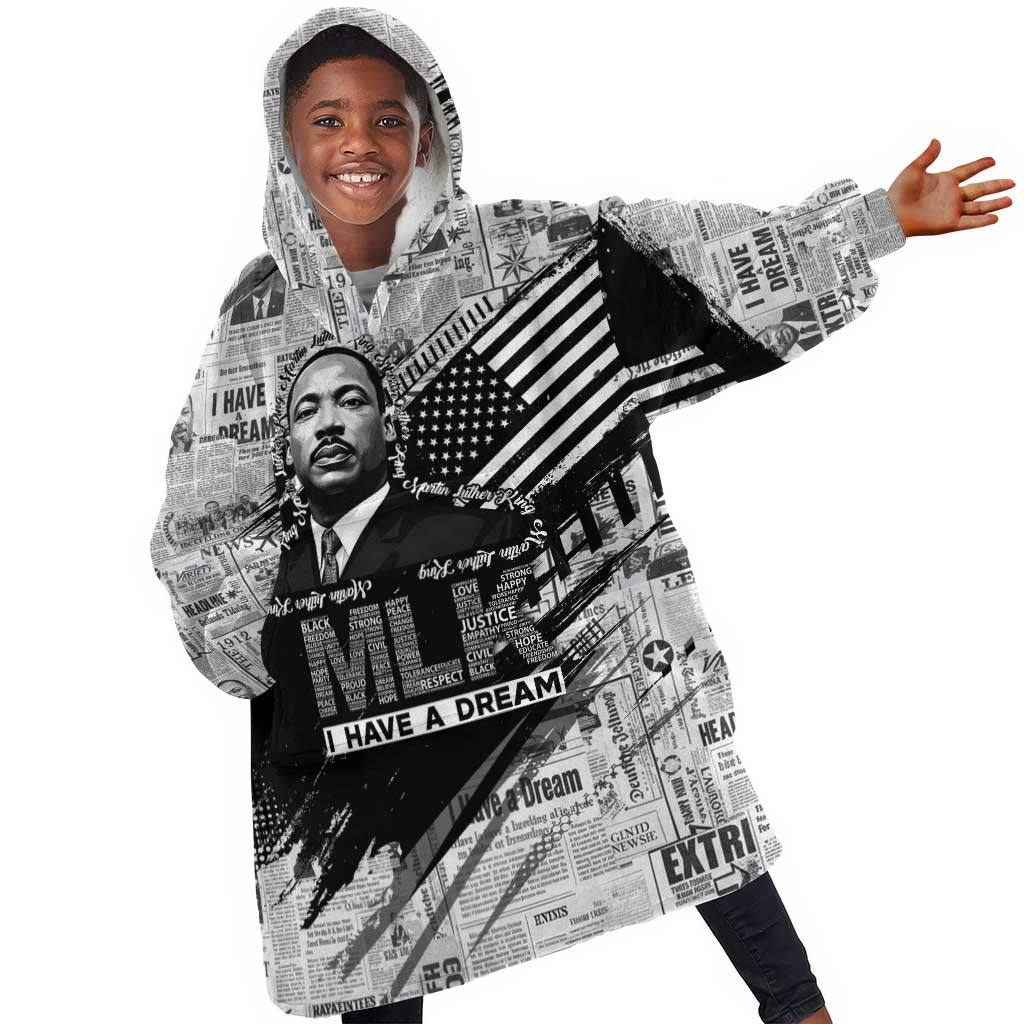 I Have A Dream MLK Kid Wearable Blanket Hoodie Newspaper Grunge Style - African Pride