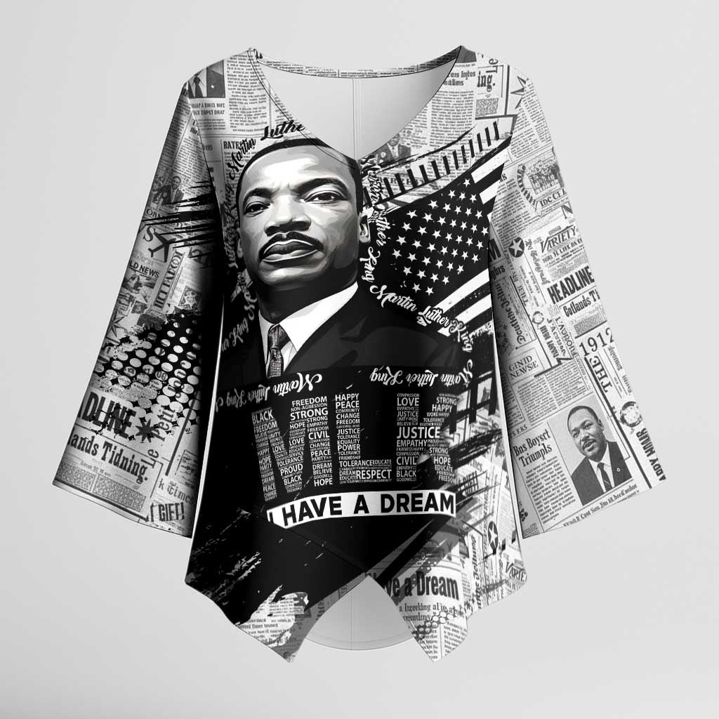 I Have A Dream MLK Kimono Sleeve Blouse Newspaper Grunge Style - African Pride