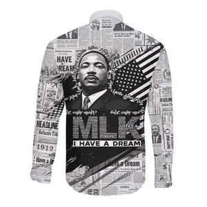 I Have A Dream MLK Long Sleeve Button Shirt Newspaper Grunge Style - African Pride