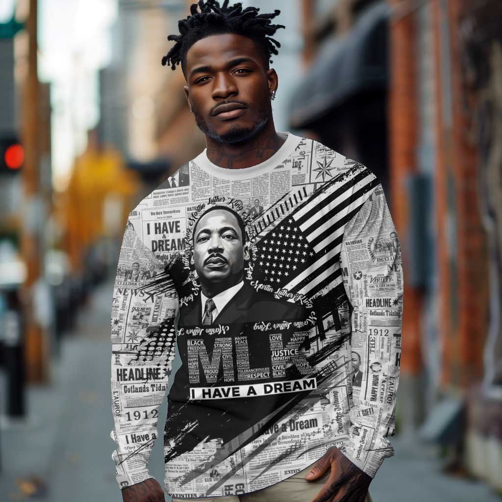 I Have A Dream MLK Long Sleeve Shirt Newspaper Grunge Style - African Pride