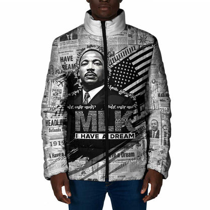 I Have A Dream MLK Padded Jacket Newspaper Grunge Style - African Pride