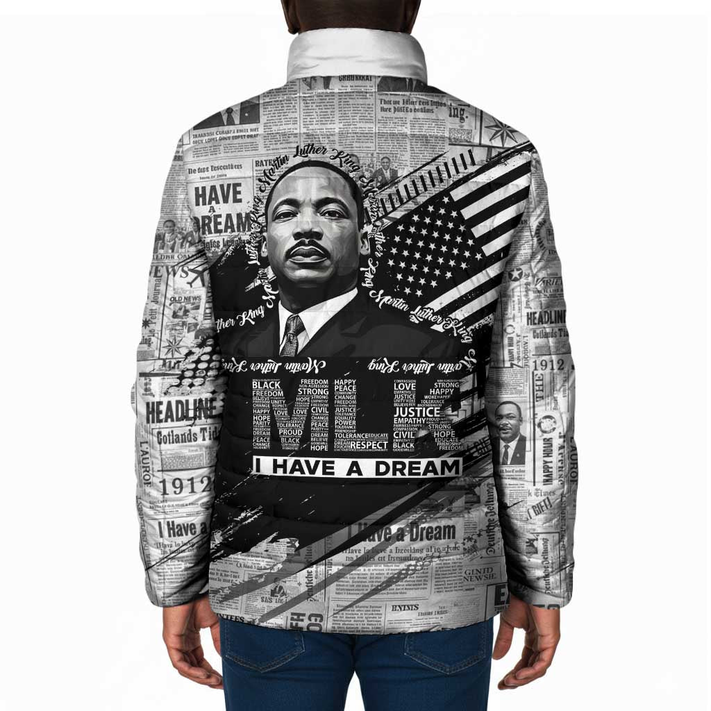 I Have A Dream MLK Padded Jacket Newspaper Grunge Style - African Pride