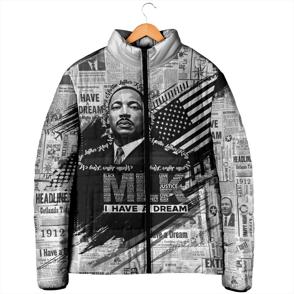 I Have A Dream MLK Padded Jacket Newspaper Grunge Style - African Pride