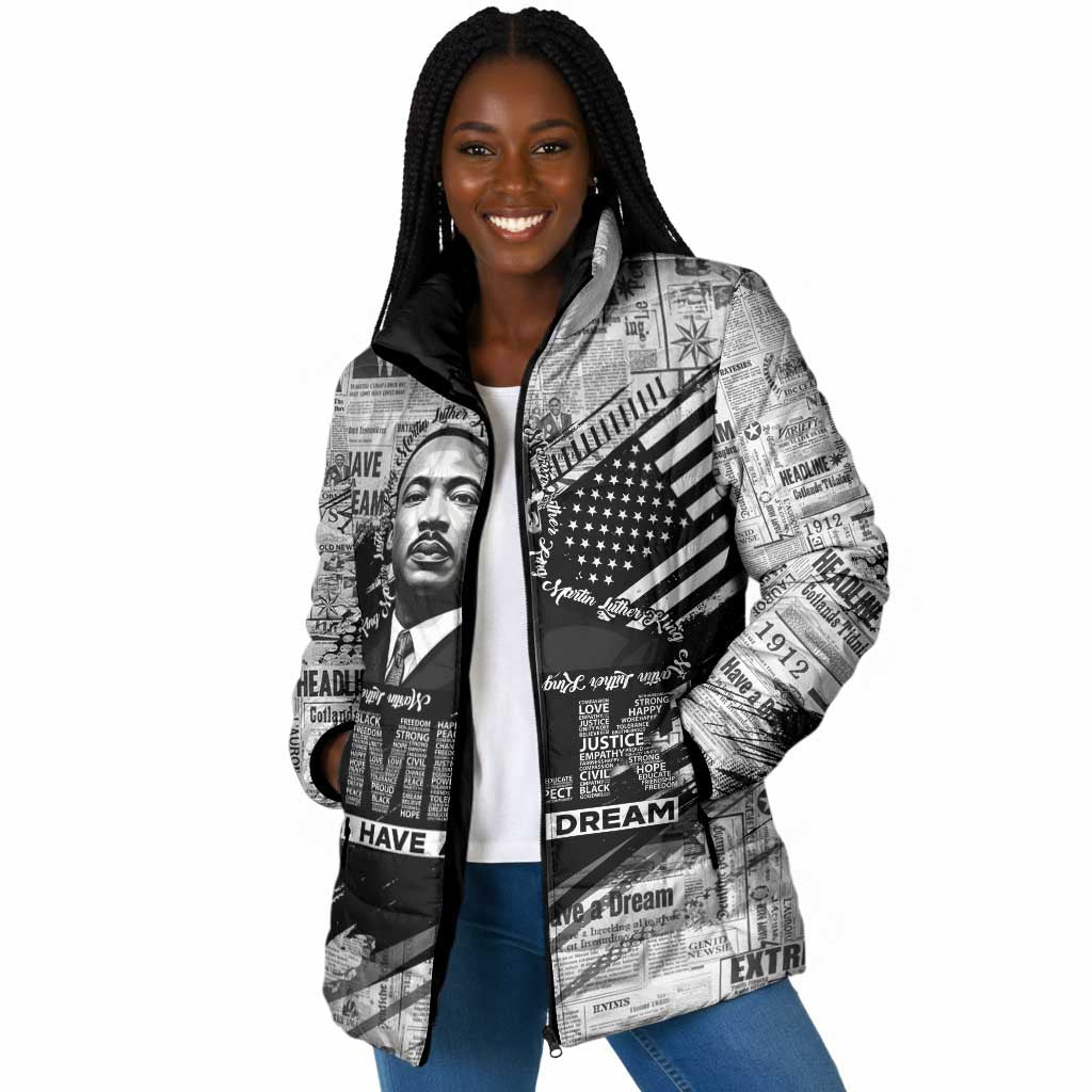 I Have A Dream MLK Padded Jacket Newspaper Grunge Style - African Pride