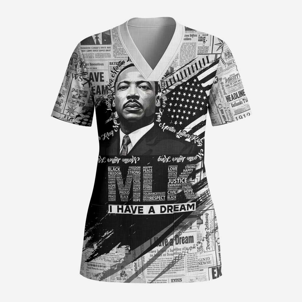 I Have A Dream MLK Scrub Top Newspaper Grunge Style - African Pride