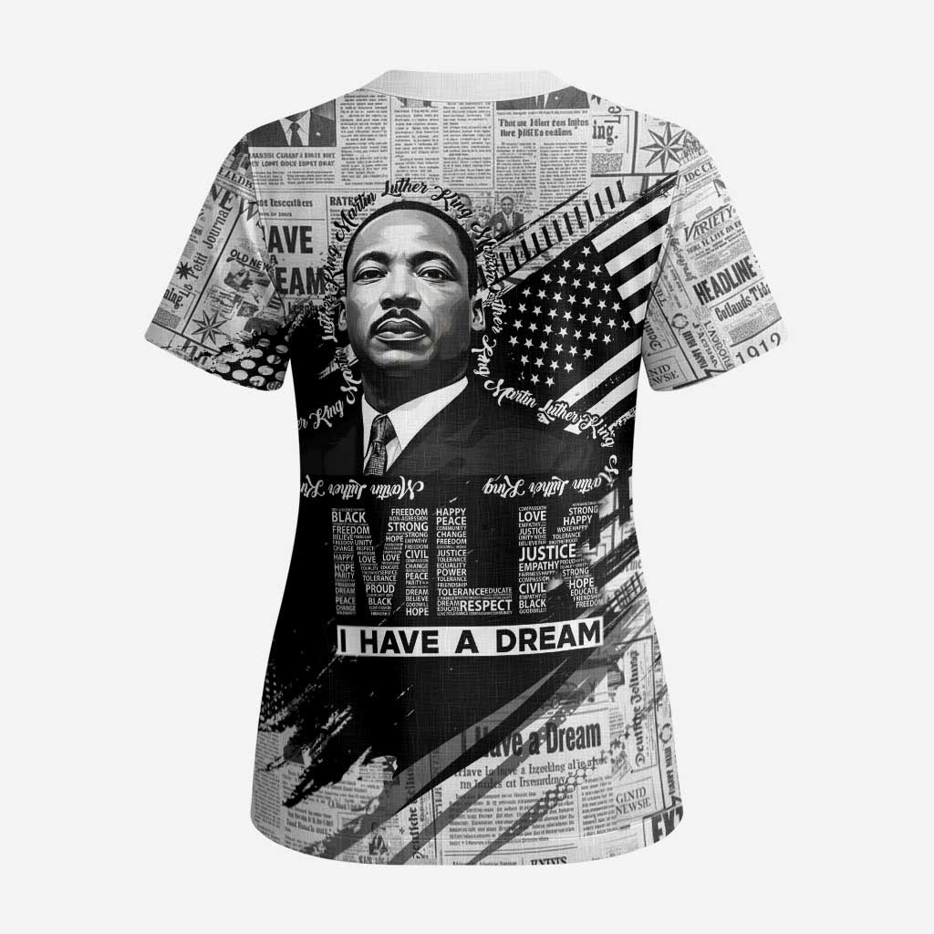 I Have A Dream MLK Scrub Top Newspaper Grunge Style - African Pride
