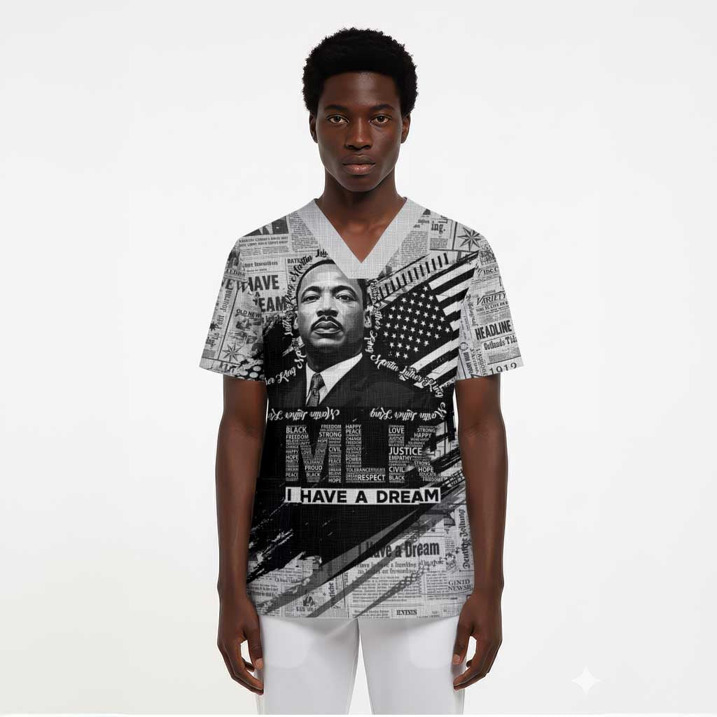 I Have A Dream MLK Scrub Top Newspaper Grunge Style - African Pride