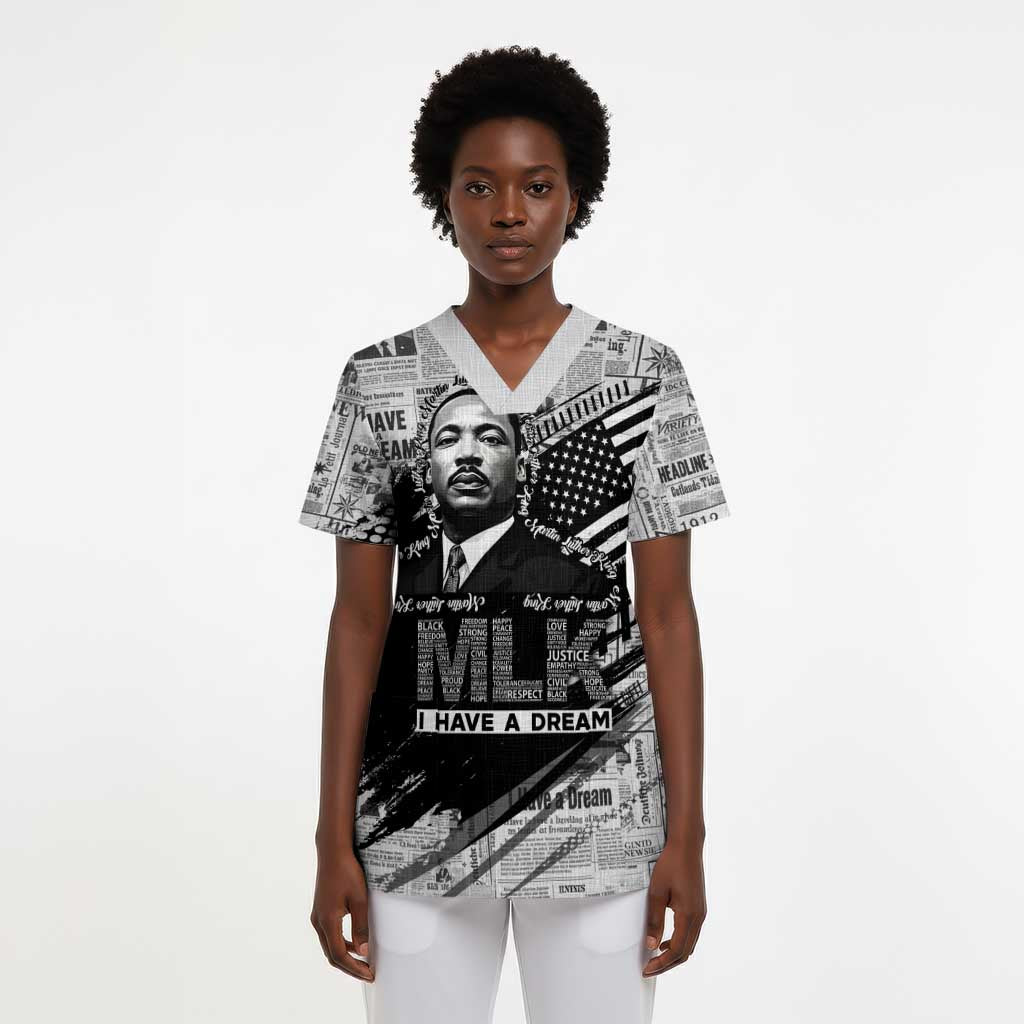 I Have A Dream MLK Scrub Top Newspaper Grunge Style - African Pride