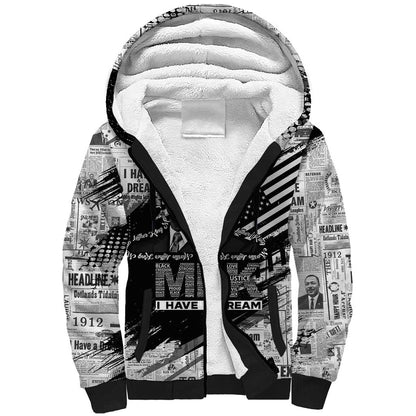 I Have A Dream MLK Sherpa Hoodie Newspaper Grunge Style - African Pride