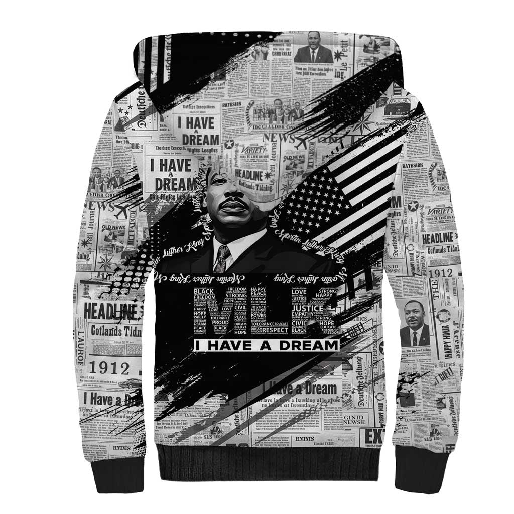 I Have A Dream MLK Sherpa Hoodie Newspaper Grunge Style - African Pride