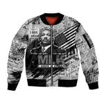 I Have A Dream MLK Sleeve Zip Bomber Jacket Newspaper Grunge Style - African Pride