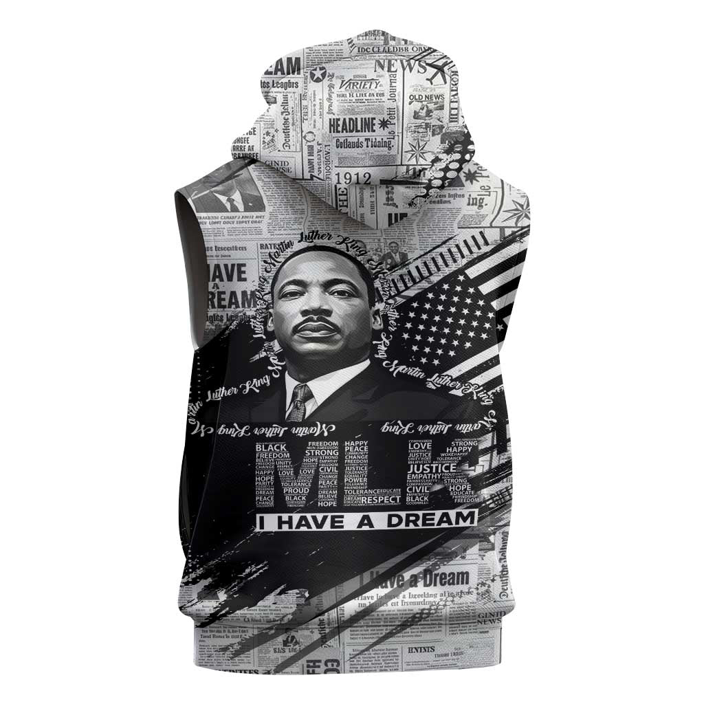 I Have A Dream MLK Sleeveless Hoodie Newspaper Grunge Style - African Pride
