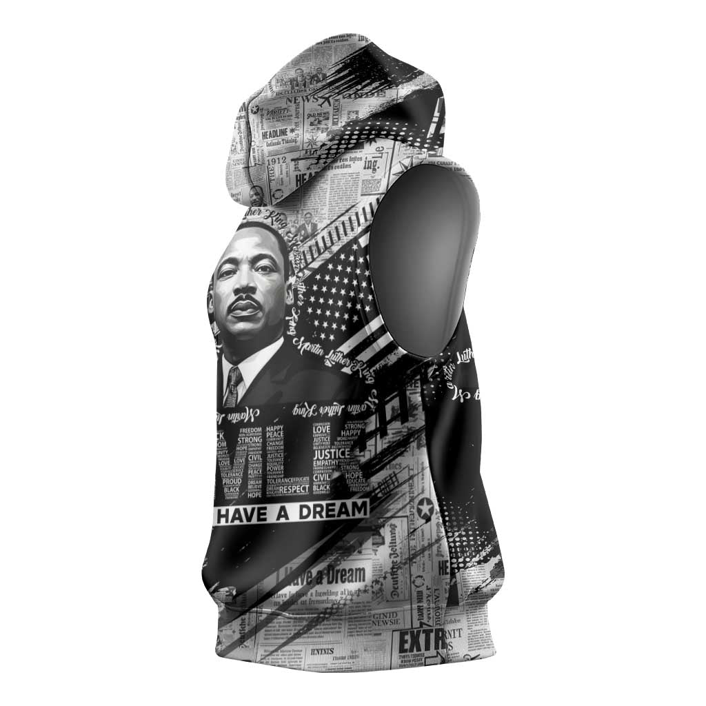 I Have A Dream MLK Sleeveless Hoodie Newspaper Grunge Style - African Pride