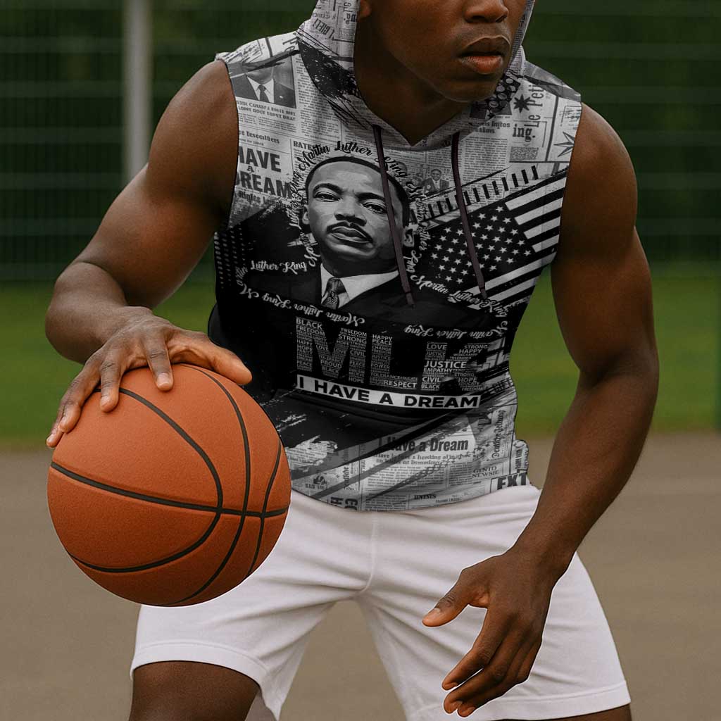 I Have A Dream MLK Sleeveless Hoodie Newspaper Grunge Style - African Pride