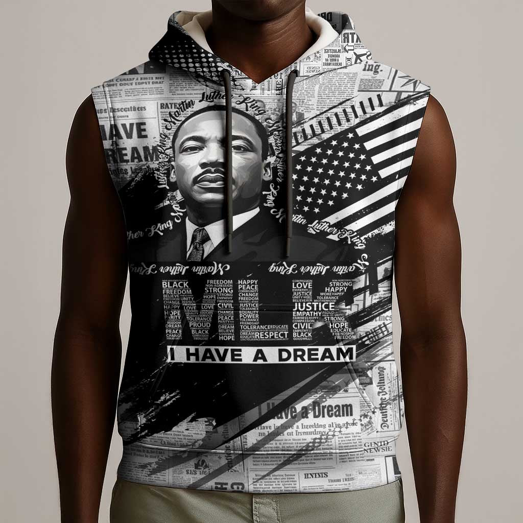I Have A Dream MLK Sleeveless Hoodie Newspaper Grunge Style - African Pride