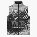 I Have A Dream MLK Sleeveless Puffer Jacket Newspaper Grunge Style - African Pride