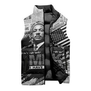 I Have A Dream MLK Sleeveless Puffer Jacket Newspaper Grunge Style - African Pride