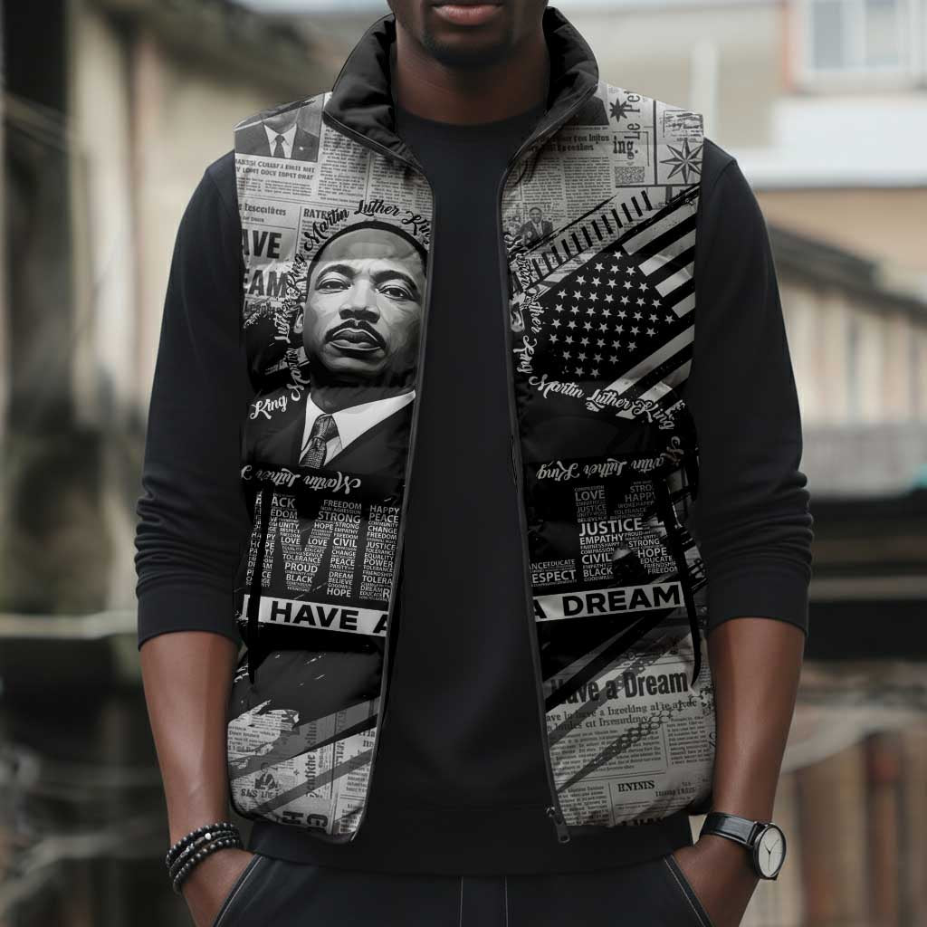 I Have A Dream MLK Sleeveless Puffer Jacket Newspaper Grunge Style - African Pride