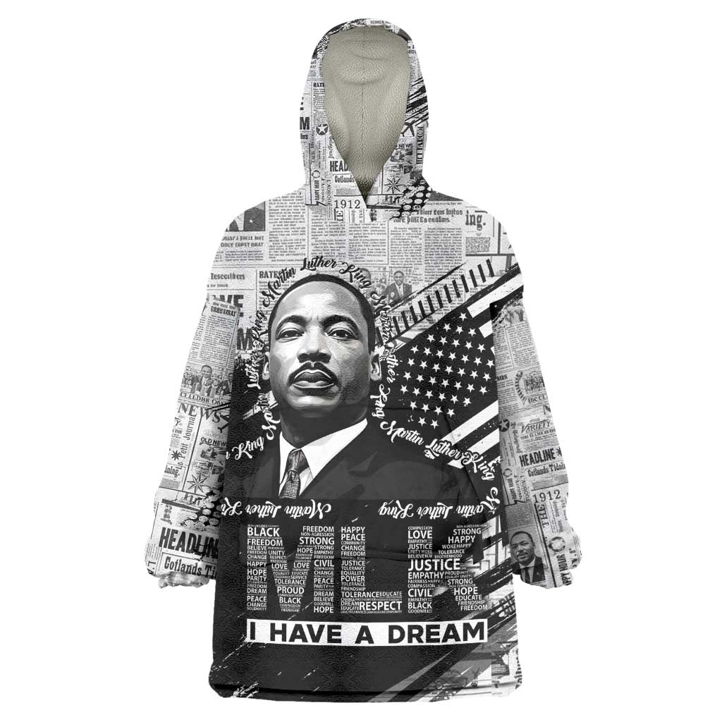 I Have A Dream MLK Wearable Blanket Hoodie Newspaper Grunge Style - African Pride