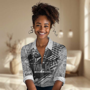 I Have A Dream MLK Women Casual Shirt Newspaper Grunge Style - African Pride