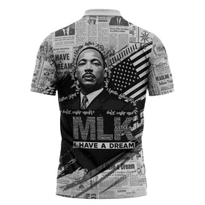 I Have A Dream MLK Zipper Polo Shirt Newspaper Grunge Style - African Pride
