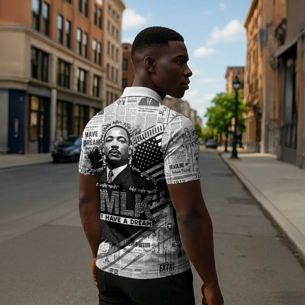 I Have A Dream MLK Zipper Polo Shirt Newspaper Grunge Style - African Pride