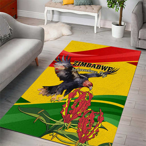 Zimbabwe Independence Day Area Rug Featuring Chapungu Bird and Flame Lily