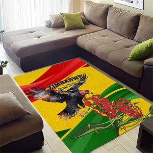 Zimbabwe Independence Day Area Rug Featuring Chapungu Bird and Flame Lily