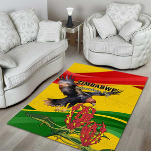 Zimbabwe Independence Day Area Rug Featuring Chapungu Bird and Flame Lily