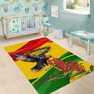 Zimbabwe Independence Day Area Rug Featuring Chapungu Bird and Flame Lily