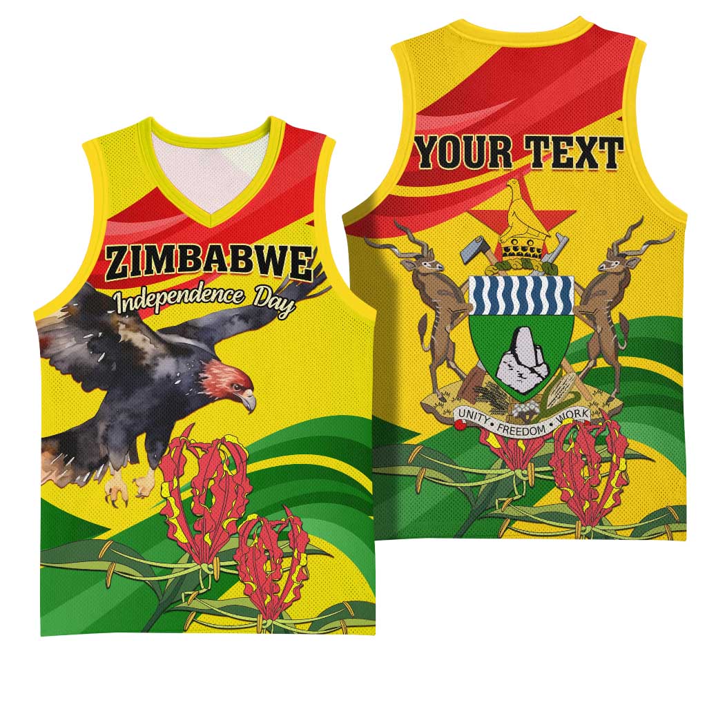 Zimbabwe Independence Day Basketball Jersey Featuring Chapungu Bird and Flame Lily LT01
