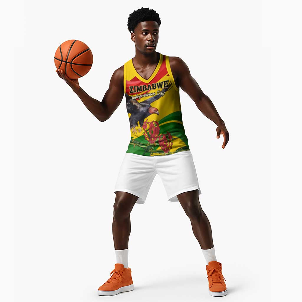 Zimbabwe Independence Day Basketball Jersey Featuring Chapungu Bird and Flame Lily LT01