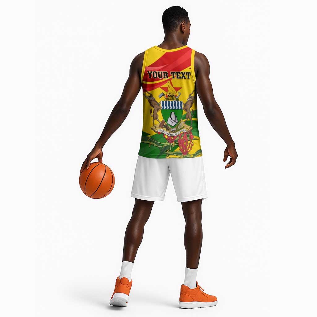 Zimbabwe Independence Day Basketball Jersey Featuring Chapungu Bird and Flame Lily LT01
