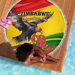 Zimbabwe Independence Day Beach Blanket Featuring Chapungu Bird and Flame Lily