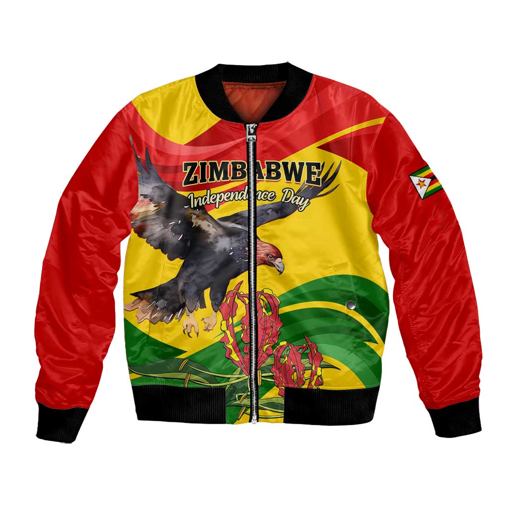 Zimbabwe Independence Day Bomber Jacket Featuring Chapungu Bird and Flame Lily