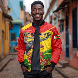 Zimbabwe Independence Day Bomber Jacket Featuring Chapungu Bird and Flame Lily