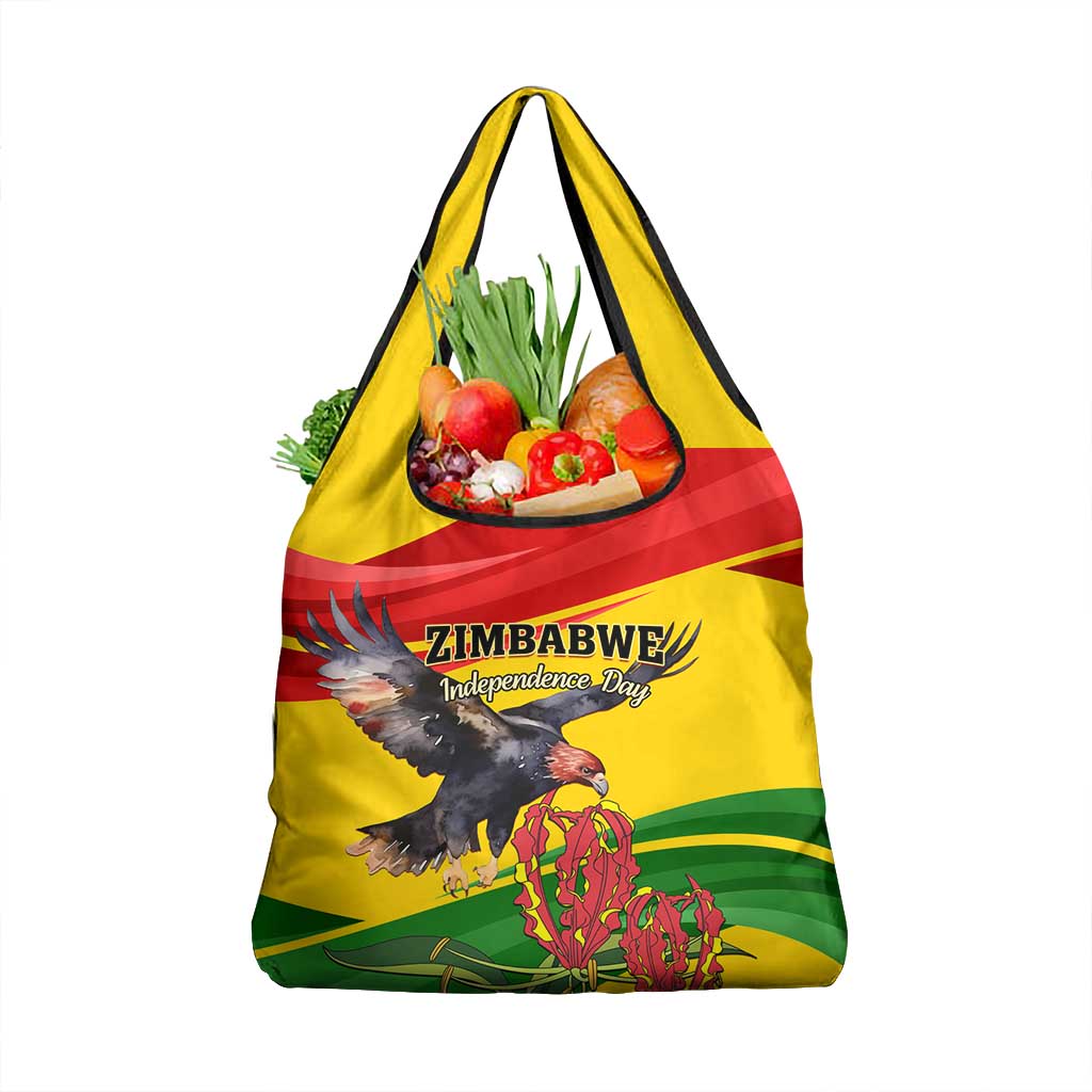 Zimbabwe Independence Day Grocery Bag Featuring Chapungu Bird and Flame Lily