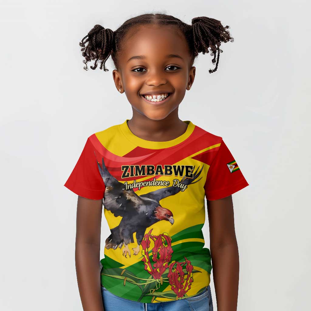 Zimbabwe Independence Day Kid T shirt Featuring Chapungu Bird and Flame Lily