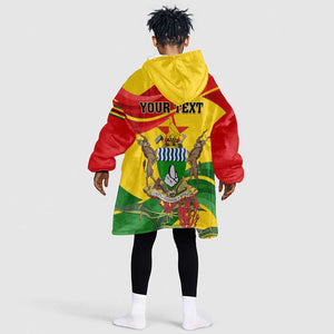 Zimbabwe Independence Day KId Wearable Blanket Hoodie Featuring Chapungu Bird and Flame Lily