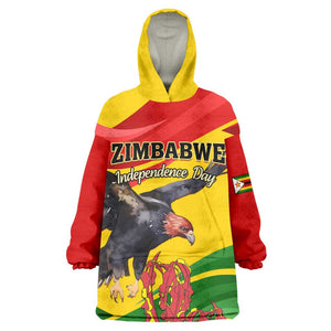 Zimbabwe Independence Day KId Wearable Blanket Hoodie Featuring Chapungu Bird and Flame Lily